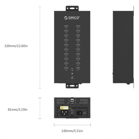 Bộ chia USB Hub 20 cổng USB 2.0, Đen, ORICO IH20P-BK