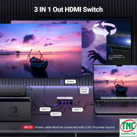 Bộ gộp HDMI 2.1 3 vào 1 ra hỗ trợ 8K@60Hz Ugreen 15604