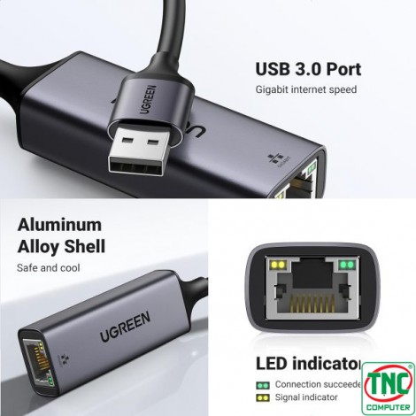 Cáp chuyển dổi USB 3.0 to RJ45, tốc dộ 1Gbps Ugreen 15736