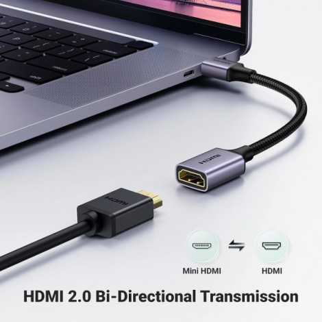 Cáp chuyển Mini HDMI to HDMI 2.0 4K60Hz dài 20cm Ugreen 90593