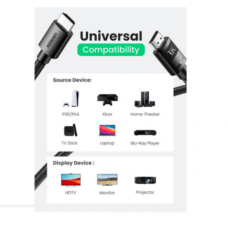 Cáp HDMI 2.1 8K60Hz dài 1.5m Ugreen 40179 HD150, hỗ trợ eARC HDR 48Gbps