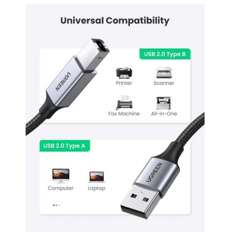 Cáp máy in USB A to USB B dây dù bọc nhôm dài 1,5m Ugreen 80802