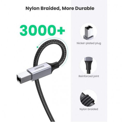 Cáp máy in USB A to USB B dây dù bọc nhôm dài 1,5m Ugreen 80802