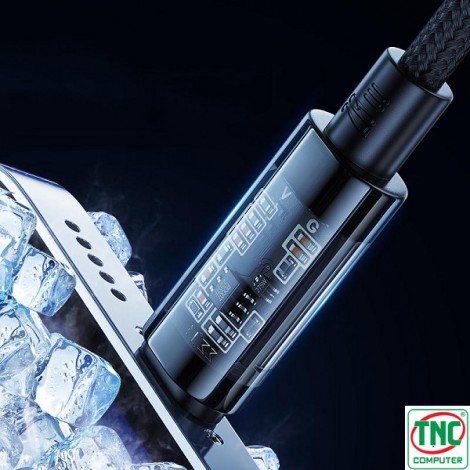 Cáp sạc nhanh trong suốt Type-C to Lightning Pisen Quick Ice Crystal PD dài 1.2m QC-TC01-1200 màu Đen