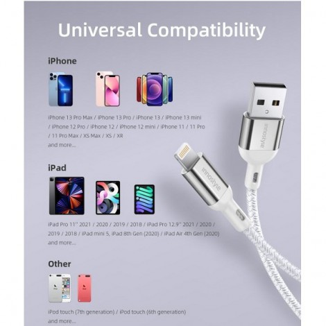 Cáp USB-A to Lightning INNOSTYLE PowerFlex MFI 1.5m 12W IAL150ALSV màu bạc