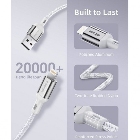 Cáp USB-A to Lightning INNOSTYLE PowerFlex MFI 1.5m 12W IAL150ALSV màu bạc