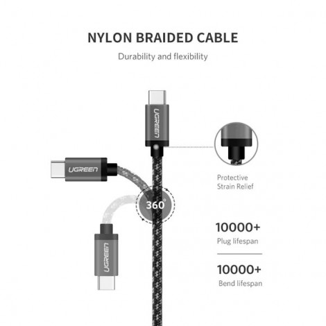 Cáp USB Type C 3.1 Gen 1 dài 2m Ugreen 50450, video 4K@60Hz, PD60W, Truyền data 5Gbps