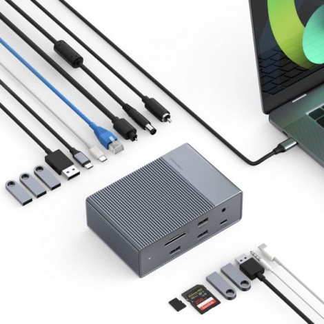 Cổng chuyển HyperDrive Gen2 16-in-1 Thunderbolt 3 Docking Station và Bộ nguồn DC 180W  for Macbook, Chrom, PC, Laptop (HD-G2TB3)