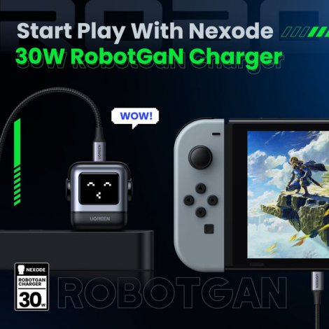 Củ sạc nhanh Robot GaN Nexode RG 30W Type-C Ugreen 15550 CD359 Màu Xám