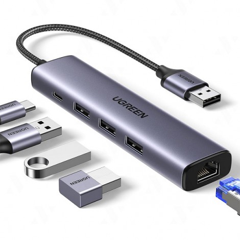 HUB USB 3.0 sang Lan + 3 x USB 3.0 Ugreen 60554 (Có trợ nguồn USB-C)