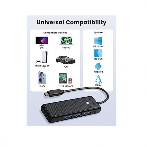 Hub USB Type C sang 3 cổng USB 3.0 + TF/SD Orico PAPW3AT-C3-015-BK màu đen