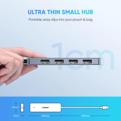 Hub USB Type-C sang 4 cổng USB 3.0 Ugreen 70336, có cổng trợ nguồn Micro USB
