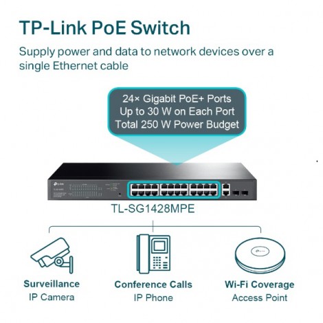 Switch TP-Link 28-Port Gigabit with 24-Port PoE TL-SG1428PE