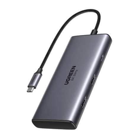 Bộ chuyển đổi USB-C 6 trong 1, hỗ trợ xuất 2 cổng HDMI + 2 * USB + USB-C + PD 100W Ugreen 15852