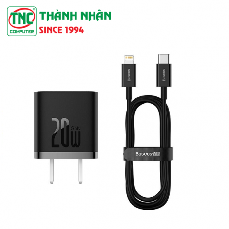 Bộ combo củ sạc + cáp sạc nhanh Lightning 20W Baseus GaN5 Fast Charger 1C CCGN040101