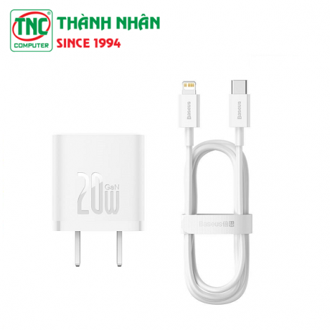 Bộ combo củ sạc + cáp sạc nhanh Lightning 20W Baseus GaN5 Fast Charger 1C CCGN040102