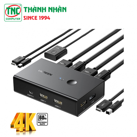 Bộ HDMI KVM Switch 2 cổng có remote điều khiển, kèm dây Ugreen 15166