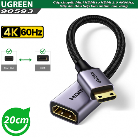 Cáp chuyển Mini HDMI to HDMI 2.0 4K60Hz dài 20cm Ugreen 90593