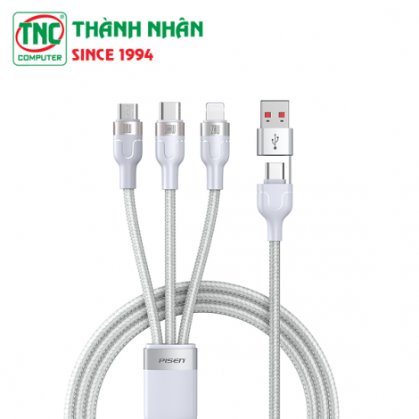 Cáp sạc nhanh 3 trong 2 dài 1.2m Pisen LT-AP05-1200 màu Bạc