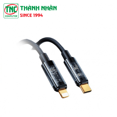 Cáp sạc nhanh trong suốt Type-C to Lightning Pisen Quick Ice Crystal PD dài 1.2m QC-TC01-1200 màu Đen