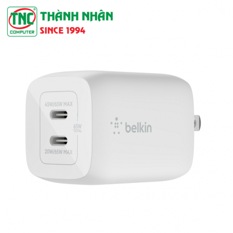 Cốc sạc điện thoại 2 cổng Type C PD 3.0 PPS GaN 65W Belkin WCH013dqWH