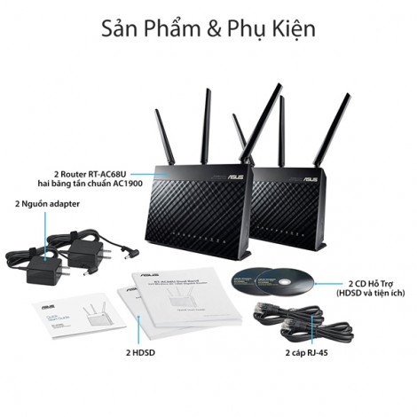 Router Wifi Mesh Asus RT-AC68U (2 Pack) (Chuẩn Doanh Nghiệp)