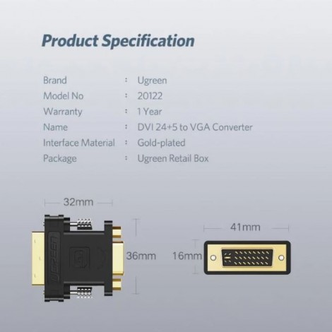 Đầu chuyển DVI-I sang VGA Ugreen 20122