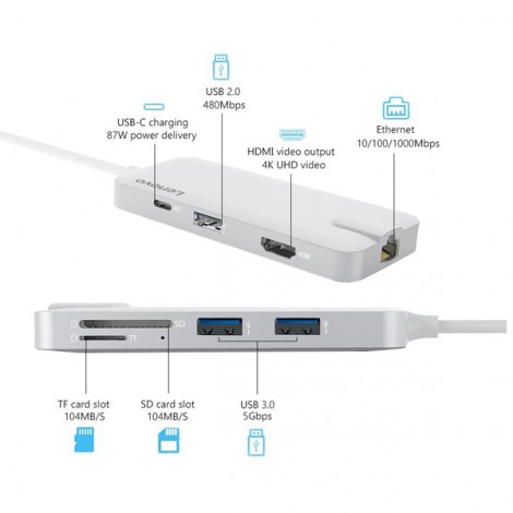 Hub Type-C -> USB (2.0/3.0)RJ45/HDMI/SD/TF Lenovo C106