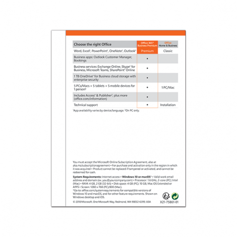 Phần mềm Microsoft Off 365 Bus Prem Retail English APAC EM Subscr 1YR Mdls KLQ-00429