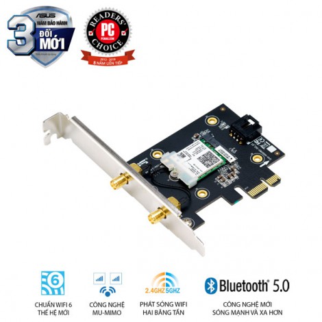 Card mạng không dây ASUS PCE-AX3000 (2976 Mbps/ Wifi 6/ 2.4/5 GHz)