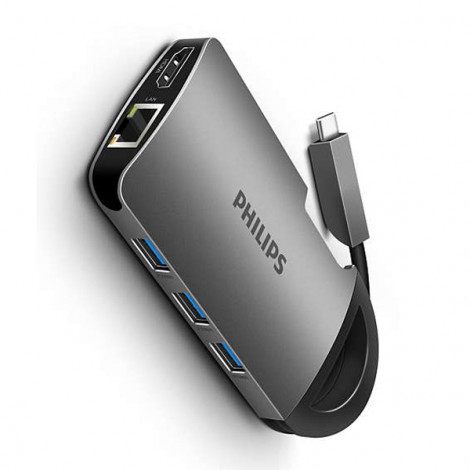 Hub Type-C 3.1 ->3 USB 3.0+HDMI+RJ45+SD+TF+Type-C PD 1 Philips DLK6518C/94