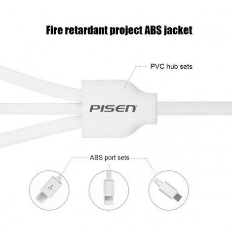 Cable Pisen 3 trong 1 (Type-C/ Lightning/ Micro) dài 60cm