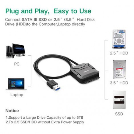 Cable USB 3.0 to SATA HDD, SSD 3.5/2.5 Ugreen 20636