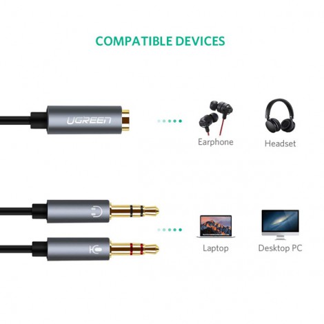 Cáp gộp Audio 3.5mm 2 Vào 1 Ra – Mic và Headphone Ugreen 20899