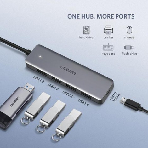 HUB USB 3.0 4 Port có trợ nguồn cổng Micro USB Ugreen 50985