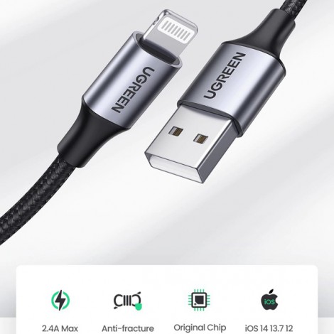 Cable sạc USB Lightning chuẩn MFi Ugreen 60156 dài 1M (Vỏ nhôm)