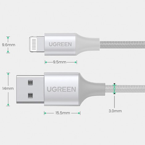 Cable sạc USB Lightning chuẩn MFi Ugreen 60162 dài 1.5m