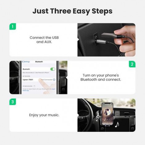 Bluetooth 5.0 Music Receiver Ugreen 70601 hỗ trợ Mic dùng trên Ôtô