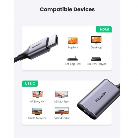 Cable HDMI 2.0 to USB-C 4K@60Hz Ugreen 70693 (Vỏ Nhôm) dài 10cm