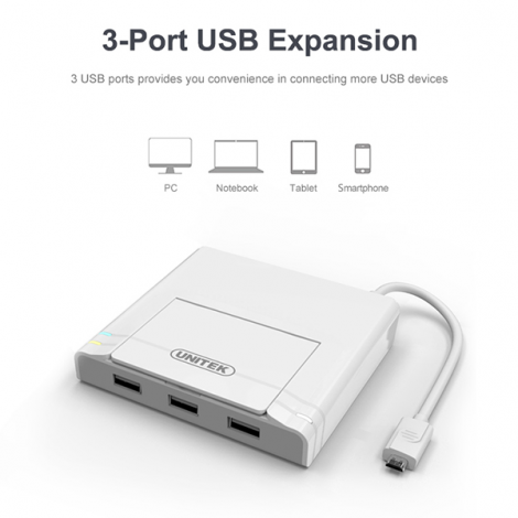Hub USB 2.0 3 Ports + LAN + OTG Dock Unitek (Y - 2175)