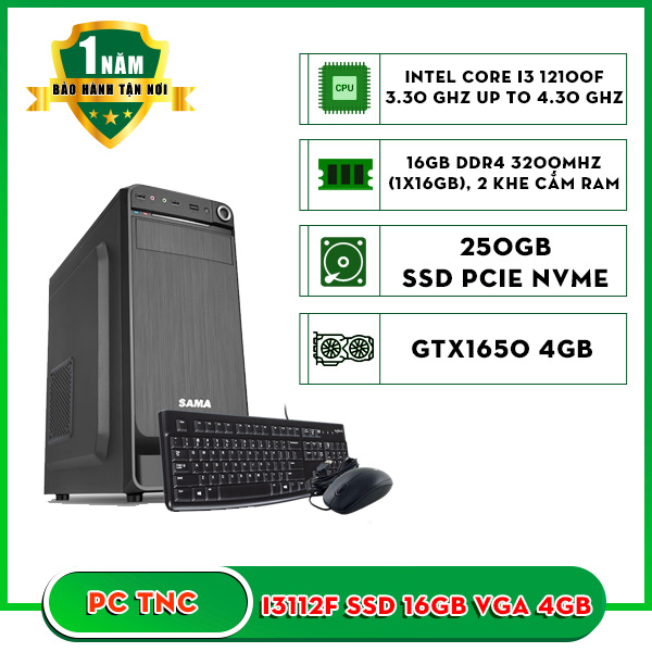 Máy bộ TNC I3112F (I3 12100F/ Ram 16GB/ SSD 250GB/ VGA 4GB)