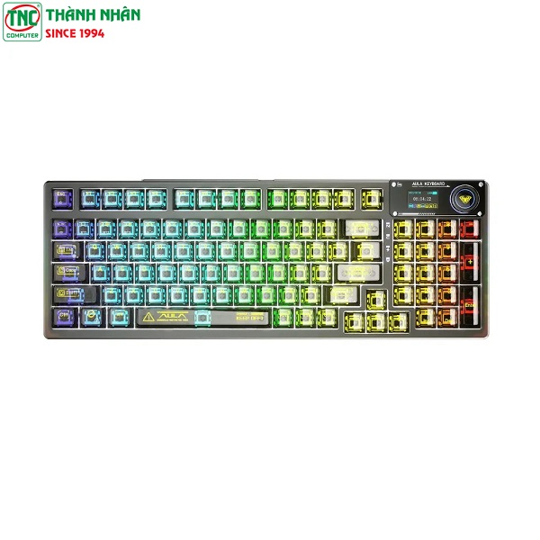 Bàn phím Gaming cơ không dây AULA F98 PRO 3 Mode màu Đen trong suốt