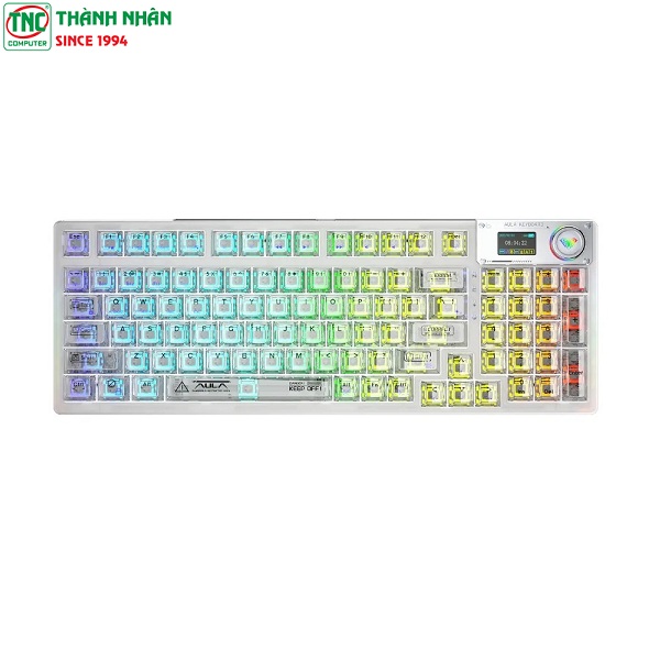 Bàn phím Gaming cơ không dây AULA F98 PRO 3 Mode màu Trắng trong suốt