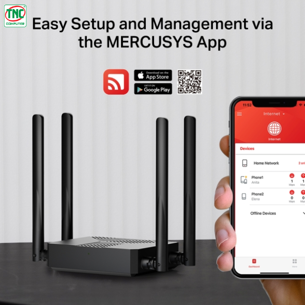 Bộ phát Wifi Mercusys MR62X dễ dàng quản lý qua ứng dụng Bộ phát Wifi Mercusys MR62X dễ dàng quản lý qua ứng dụng