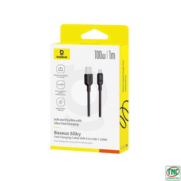 Cáp sạc nhanh OS-Baseus Silky USB to Type-C 100W dài 1m Black P10377703113-00