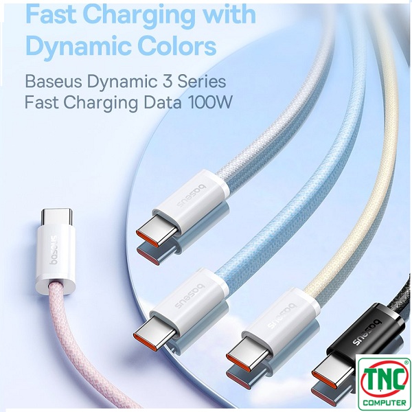 Cáp sạc nhanh Type-C to Type-C Baseus Dynamic 3 Series dài 1m P10367000Y11-00 truyền dữ liệu siêu tốc Cáp sạc nhanh Type-C to Type-C Baseus Dynamic 3 Series dài 1m P10367000Y11-00