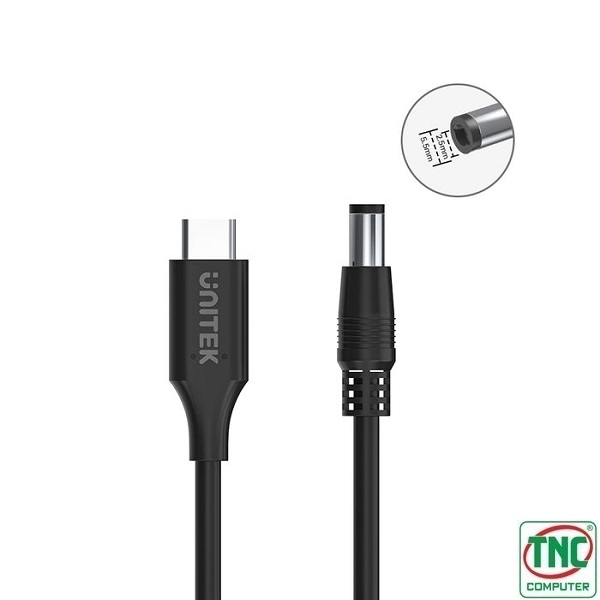 Cáp sạc USB-C Sang DC Jack 5.5 x 2.5 mm 65W Unitek C14116BK cho Laptop Cáp sạc USB-C Sang DC Jack 5.5 x 2.5 mm 65W Unitek C14116BK cho Laptop
