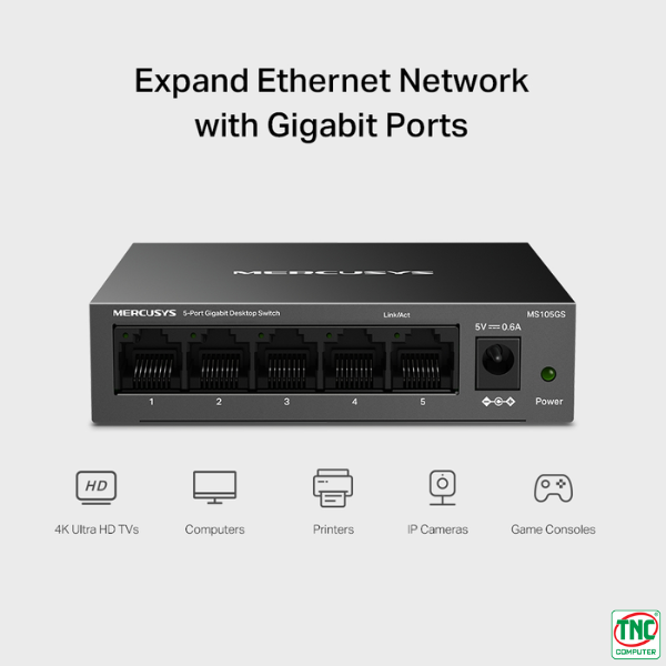 Switch Mercusys MS105GS tiết kiệm năng lượng đáng kể Switch Mercusys MS105GS tiết kiệm năng lượng đáng kể