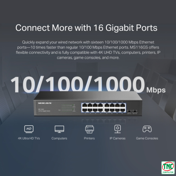 Switch Mercusys MS116GS có hiệu suất vượt trội Switch Mercusys MS116GS có hiệu suất vượt trội