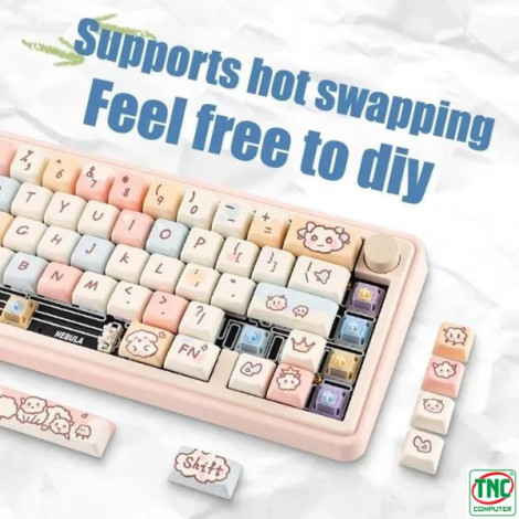 Bàn phím Gaming cơ không dây CIDOO Nebula Tri-mode màu Hồng